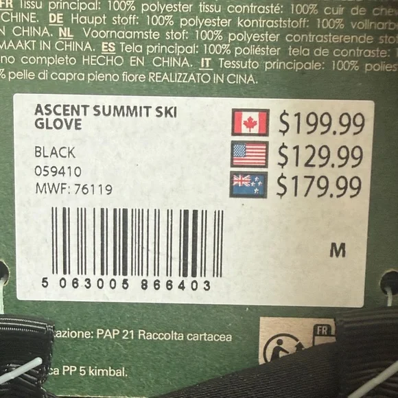EMS Ascent Summit Ski Gloves Men’s Size M NWT - Picture 4 of 4